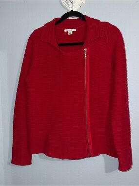 Coldwater Creek Women's 10-12 Bright Red side Zip cotton Cardigan